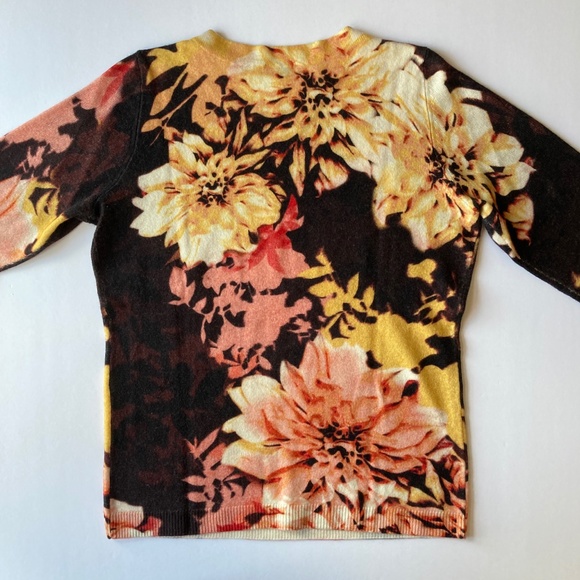 Cashmere Pullover Sweater Talbots Size MP Audrey "Lush Dahlias" Brown Multi - Picture 5 of 10